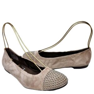 AGL Blakely Studded Suede Flats Sz 9/39 Beige Attilio Giusti Leombruni N527050